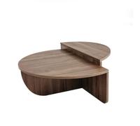 Table basse modulable 2 niveaux en demi-cercles design moderne Marron, L. 90 x l. 90 x H. 35 cm, PODIUM