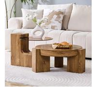 Table basse modulable bois L 61 x P 61 x H 30 cm, MDF et verre teinté, set 2 tables séparables