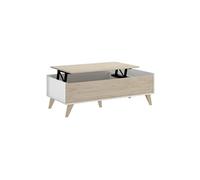 Table basse modulable coloris blanc/naturel - Longueur 99 x Hauteur 41 x Profondeur 60 cm --