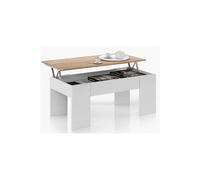 Table basse modulable en panneaux de particules coloris blanc artik/ chene canadien -Dim : L100 x P50 x H42 cm --