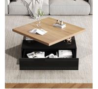 Table basse multifonctionnelle carrée pivotante à 360°, double couche brillante avec tiroir, table d'appoint pour salon, noir