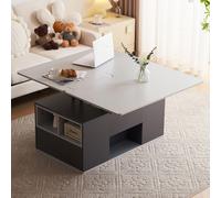 Table basse multifonctionnelle Fortuna Lai Hebbarer - Le plateau s'ouvre en deux tables, gris foncé + gris clair, grande capacité, mobilier de salon moderne, table de bureau, table d'appoint, table mu