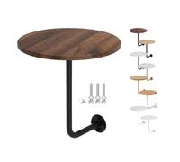 Table Basse Murale Ronde en Bois et Métal Table d'appoint Flottante | Industriel avec Support en L Peu Encombrant pour Chambre Salons Balcon Cuisine Café(Walnut+Black Rod,40cm/15.7in)