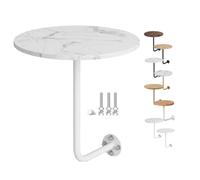 Table Basse Murale Ronde en Bois et Métal Table d'appoint Flottante | Industriel avec Support en L Peu Encombrant pour Chambre Salons Balcon Cuisine Café(Marble+White Rod,35cm/13.7in)