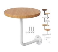 Table Basse Murale Ronde en Bois et Métal Table d'appoint Flottante | Industriel avec Support en L Peu Encombrant pour Chambre Salons Balcon Cuisine Café(Wood+White Rod,35cm/13.7in)