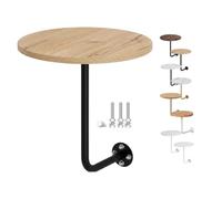 Table Basse Murale Ronde en Bois et Métal Table d'appoint Flottante | Industriel avec Support en L Peu Encombrant pour Chambre Salons Balcon Cuisine Café(Wood+Black Rod,40cm/15.7in)