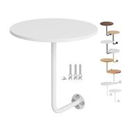 Table Basse Murale Ronde en Bois et Métal Table d'appoint Flottante | Industriel avec Support en L Peu Encombrant pour Chambre Salons Balcon Cuisine Café(White+White Rod,40cm/15.7in)