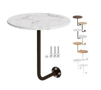 Table Basse Murale Ronde en Bois et Métal Table d'appoint Flottante | Industriel avec Support en L Peu Encombrant pour Chambre Salons Balcon Cuisine Café(Marble+Black Rod,35cm/13.7in)