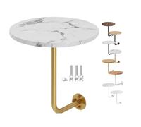Table Basse Murale Ronde en Bois et Métal Table d'appoint Flottante | Industriel avec Support en L Peu Encombrant pour Chambre Salons Balcon Cuisine Café(Marble+Gold Rod,35cm/13.7in)