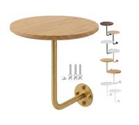 Table Basse Murale Ronde en Bois et Métal Table d'appoint Flottante | Industriel avec Support en L Peu Encombrant pour Chambre Salons Balcon Cuisine Café(Wood+Gold Rod,40cm/15.7in)