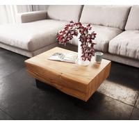 Table-basse New Live-Edge 80x60 cm acacia naturel 2 tiroirs pied flottant métal noir