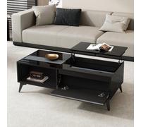 Table basse noire et brillante pour le salon, meuble de rangement élégant, table basse multifonctionnelle et réglable en hauteur, meubles pliables pour salle à manger et salon, dimensions : 110 x 50 x