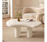 Table Basse Nuage 91 cm Blanc Crème, Plateau Épais, Bords Arrondis, 4 Pieds Cylindriques, Design Moderne pour Salon