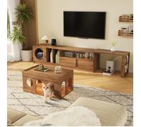 Table basse O.Ye - noyer - 80x50x40 cm - Design 2 en 1 - Convient aux chats multicolore TABLE BASSE