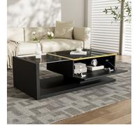 Table basse - OEM - 100 cm - Noir brillant - Verre trempé - Éclairage LED RGB