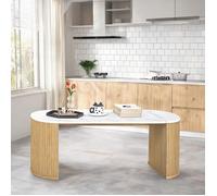Table basse ovale 110x50 cm effet marbre blanc et bois naturel design moderne