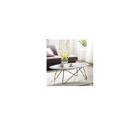 Table basse ovale 120x60x40 cm effet marbre blanc et piétement doré