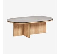 Table basse ovale 120x70 cm en placage chêne et acier inoxydable Lindina Marron Chêne