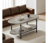 Table Basse Ovale à 2 Niveaux, Plateau Effet Bois, Table de Salon Moderne | Cadre Métal Renforce, Bords Arrondis, Bout de Canape, Charge 90 kg, pour Appartement, Petit Espace Salon, Chambre, Bureau