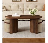 Table basse ovale avec 2 tabourets EVRYAE 108 x 50 x 44 cm, set 3 pièces en MDF coloris noyer pour salon