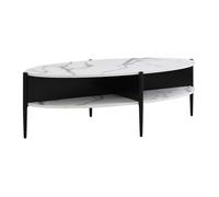 Table basse ovale avec 4 niches en MDF et métal - Effet marbre blanc et noir - EVARO