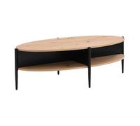Table basse ovale avec 4 niches en MDF et métal - Naturel clair et noir - EVARO