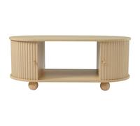 Table basse ovale avec rangement et portes coulissantes, 100x50x40 cm, Couleur naturelle