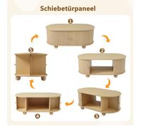 Table basse ovale avec rangement et portes coulissantes gain de place mobilier multifonctionnel en bois