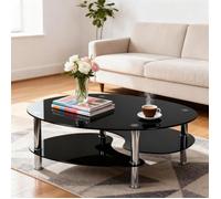 Table basse ovale en verre,VIVOLILV,Table Salon Moderne avec 2 étagères pour Salle,90 x 50 x 42 cm, Noir pur