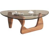 Table Basse Ovale Meubles De Salon Petite Table Basse La Table Basse En Verre Est Facile à Entretenir A Une Forte Capacité Portante Et Occupe Un Petit(Size:114x82x40cm,Color:Couleur noyer+transparent)