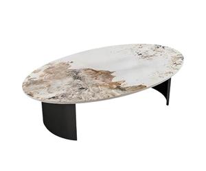 Table basse ovale moderne - Motif rocher multicolore pour salon et bar, mobilier élégant et durable peu encombrant, décoration d'intérieur élégante, parfaite pour les petits espaces