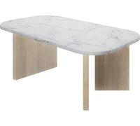 Table basse ovale Quartz, 105 x 58 x 39 cm, Blanc effet marbre, Pieds épais en chêne, DIAGONE