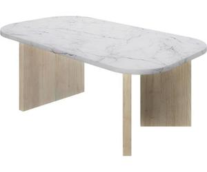 Table basse ovale Quartz, 105 x 58 x 39 cm, Blanc effet marbre, Pieds épais en chêne, DIAGONE