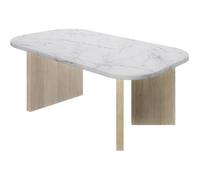 Diagone Table basse ovale QUARTZ, blanc effet marbre, pieds en chêne, dimensions 105x58x39 cm