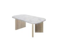 Table basse ovale - QUARTZ - Blanc effet marbre - Pieds épais en chene - 105 x 58 x 39 cm - DIAGONE