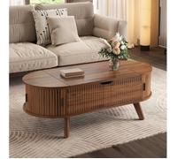 Table basse ovale relevable EVRYAE 110 x 50 cm rangement caché 2 portes coulissantes salon noyer