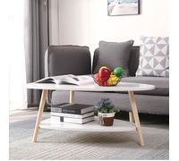 Table basse ovale scandinave SHE - Bois MDF - Pieds en hêtre - Rangement pratique