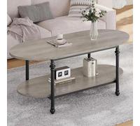 Table basse ovale - Table basse de salon à 2 niveaux, hauteur réduite, 120 cm - Structure en bois - Gain de place - Design rétro mid-century - Gris