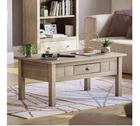 Table basse Panama en pin massif, finition cirée, avec 1 tiroir de rangement - Meuble de salon moderne