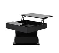 Table basse pivotante à 360° avec fonction relevable, rangement dissimulé et 1 tiroir, 70x70x45 cm, Noir