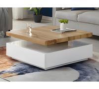 Table basse pivotante avec 1 tiroir en MDF - Blanc et Naturel - KYRIA