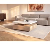 Table basse pivotante avec 1 tiroir en MDF - Effet marbre blanc et Naturel - KYRIA