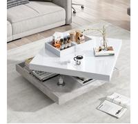 Table Basse Pivotante avec Compartiments de Rangement, Haute Brillance, Meuble de Salon, Panneau de Particules, Blanc