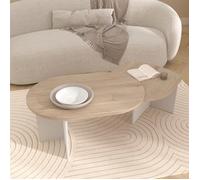 Table Basse Pivotante BETTY - Chêne & Blanc - Ovale - 90 / 130,4 x 60 x 42,2 cm