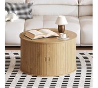 Table basse pivotante - LUNSY - Porte tambour cannelée - Rangement compartimenté - 70x70x40 cm - Beige