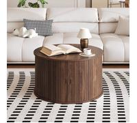 Table basse pivotante - LUNSY - Porte tambour cannelée - Rangement compartimenté - 70x70x40 cm - Marron