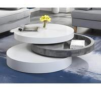 Table basse pivotante ronde avec 1 niche en MDF - Béton et blanc - JANITA