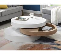 Table basse pivotante ronde avec 1 niche en MDF - Blanc et naturel clair - JANITA