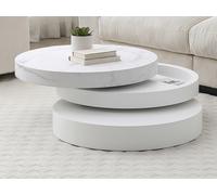 Table basse pivotante ronde avec 1 niche en MDF - Effet marbre blanc et blanc laqué - JANITA