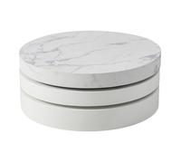Table basse pivotante ronde avec 1 niche en MDF - Effet marbre blanc et blanc laqué - JANITA